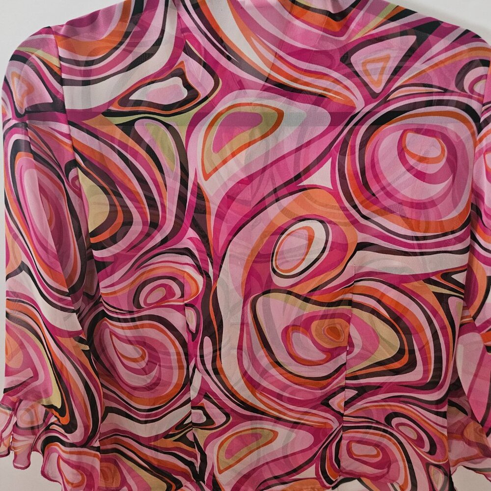 Vintage Nicola Pink Orange Psychedelic Swirl Sheer Blouse Top Size Small - Picture 4 of 9